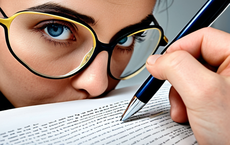 **Eye Training Exercise:** A person using a pen to guide their eyes across a page, focusing on making larger saccades. The scene should depict concentration and effort in improving reading speed.